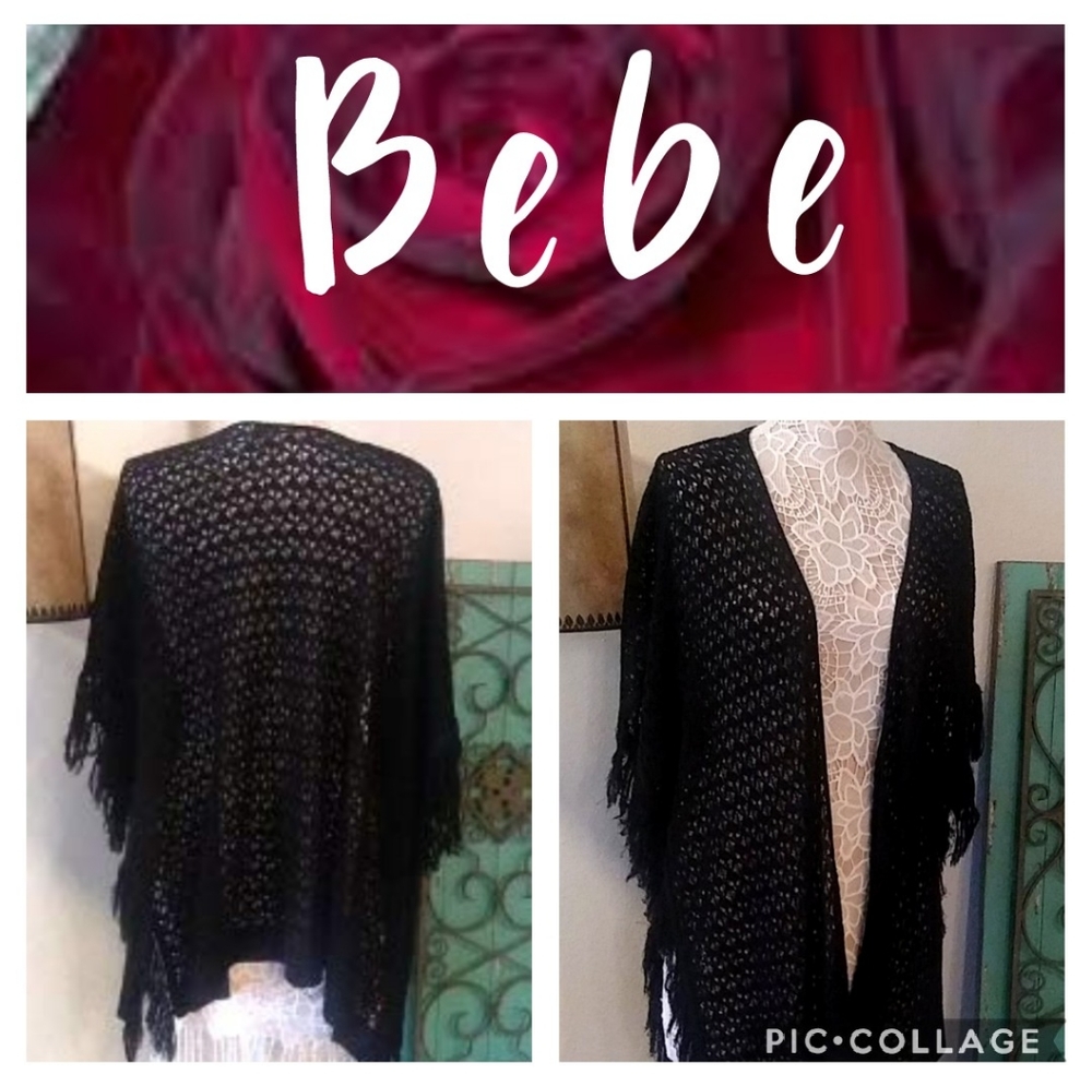 🌹Bebe black Fringe crochet cardigan